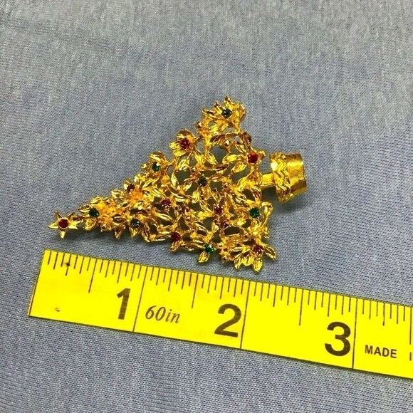 Vintage Gold Plated & Crystal Christmas Tree Brooch - Picture 5 of 5